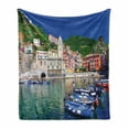 thumbnail image 1 of Vernazza Soft Flannel Fleece Throw Blanket, Panoramic View of Italian Village with Houses and Small Fishing Boats Print, Cozy Plush for Indoor and Outdoor Use, 50" x 60", Multicolor, by Ambesonne, 1 of 6