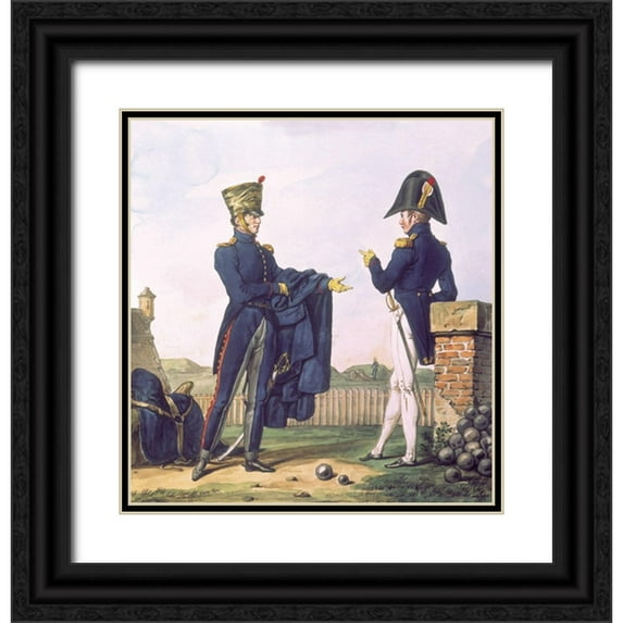 Vernet, Carle 26x27 Black Ornate Wood Framed with Double Matting Museum Art Print Titled - French Army, Artilleurs