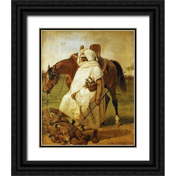 Vernet, Horace 12x14 Black Ornate Wood Framed with Double Matting Museum Art Print Titled - The Lion Hunter