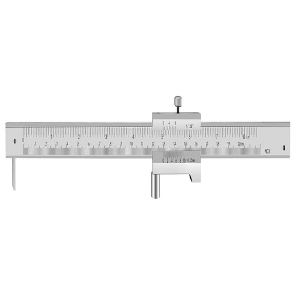 Vernier Caliper 0-7.8" Stainless Steel Parallel Marking Vernier Caliper with 2 Needles, Clear Scale, Polished Marking Gauge Measuring Tool