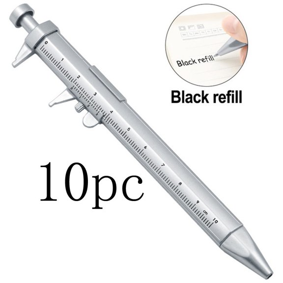 Vernier Caliper Pen | 10 Pack Multifunction 0.5mm Gel Ink Roller Ball Pen with Measurement Function | Plastic Precision Measuring Tool for Office and Student Use