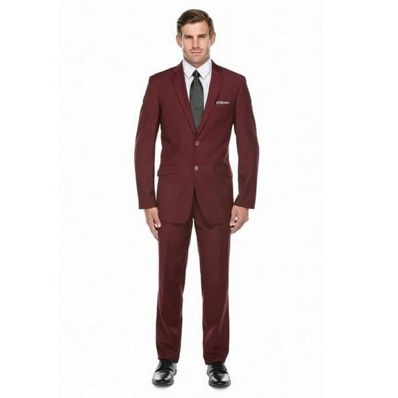 Verno Men's 2 Piece Burgundy ~ Wine ~ Maroon Suit 2 Button Slim Fit Cheap Priced Business Suits Clearance Sale