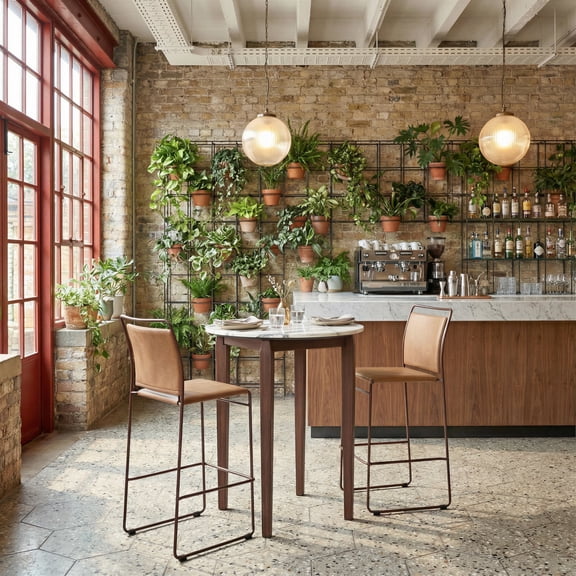 Vernon Bar Table White Bar Table, Modern Style, Faux Marble HPL Stone round shape tabletop, Rubberwood, Indoor Bar