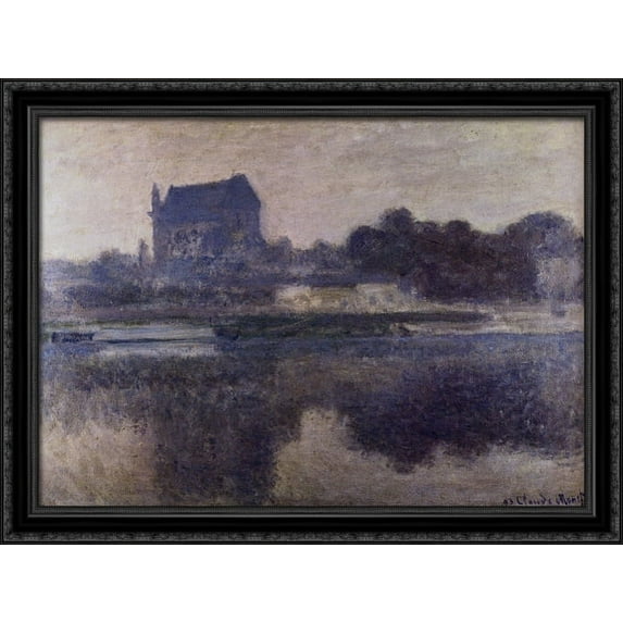 Vernon Church in Fog 38x28 Large Black Ornate Wood Framed Canvas Art by Claude Monet