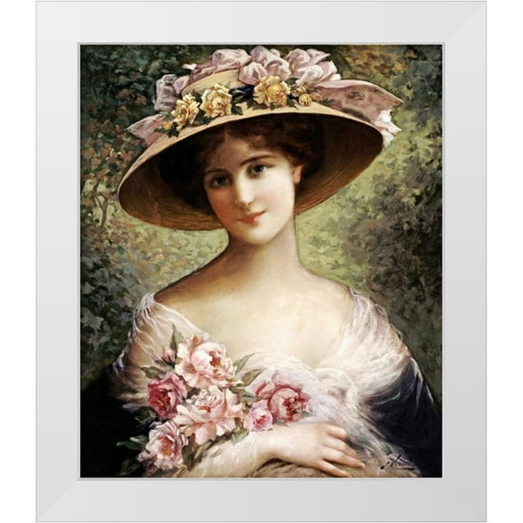 Vernon, Emile 26x30 White Modern Wood Framed Museum Art Print Titled - The Fancy Bonnet