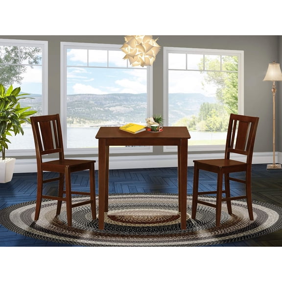 Vernon Square Pub Table and Stool Counter Height Set - Mahogany Finish, Compact Dining Solution, Elegant and Functional