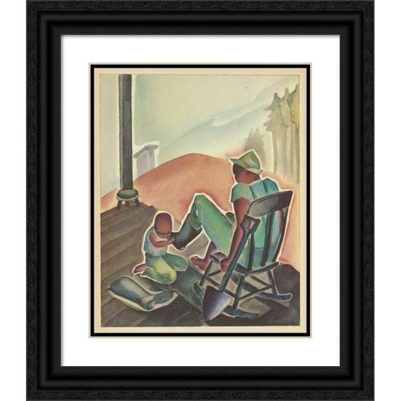 Vernon Winslow 12x14 Black Ornate Wood Framed Double Matted Museum Art Print Titled: Country Life Stories; Some Rural Community Helpers Pl7 (1938)