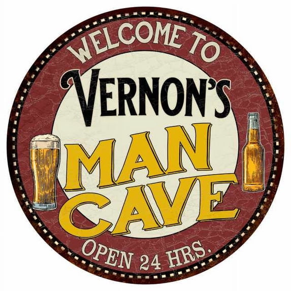 Vernon's Man Cave 14" Round Metal Sign Kitchen Bar Wall Decor 100140035358