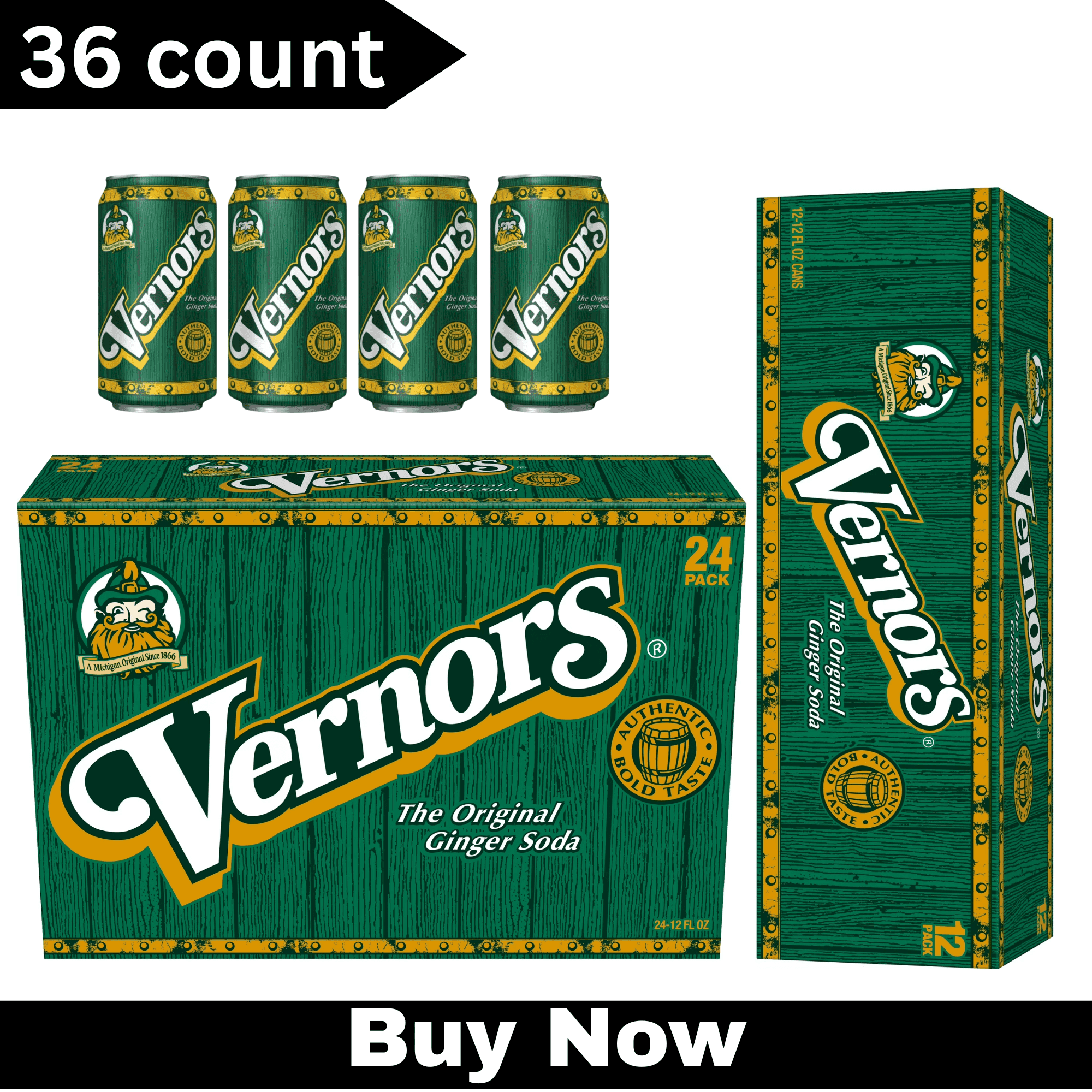 Vernors Caffeine Free Ginger Ale Soda Pop – 12 fl oz Cans, 36 Pack – Crisp & Refreshing Soft Drink