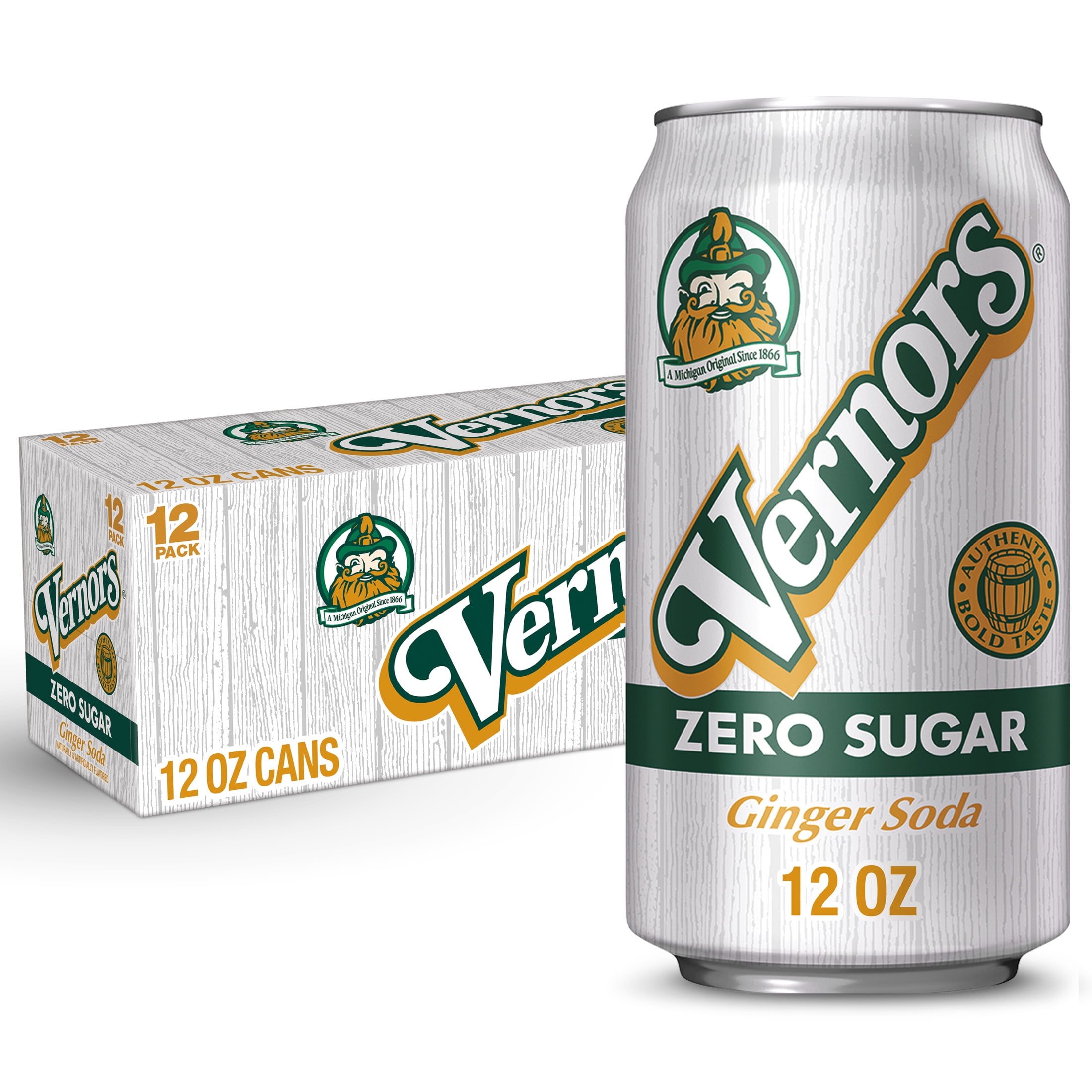 Vernors Zero Sugar Ginger Ale Soda Pop, 12 fl oz, 12 Pack Cans