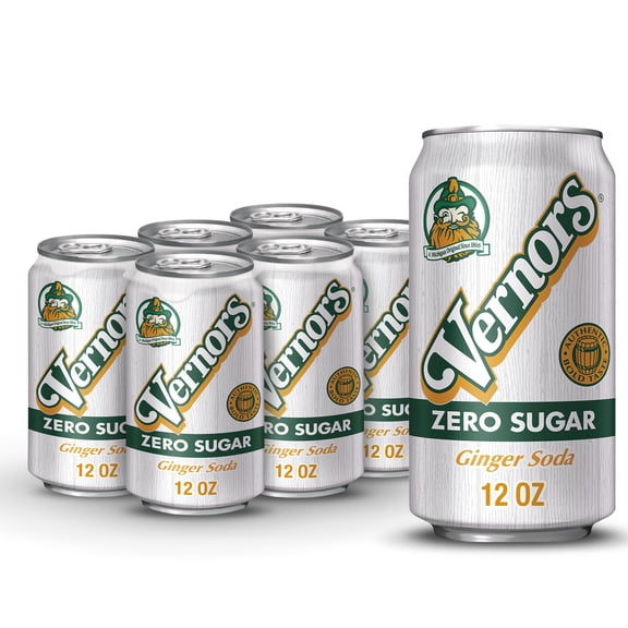 Vernors Zero Sugar Ginger Ale Soda Pop, 12 fl oz, 6 Pack Cans