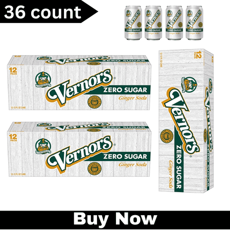 Vernors Zero Sugar Ginger Ale Soda Pop – 12 fl oz Cans, 36 Pack – Crisp & Refreshing Sugar-Free Soft Drink