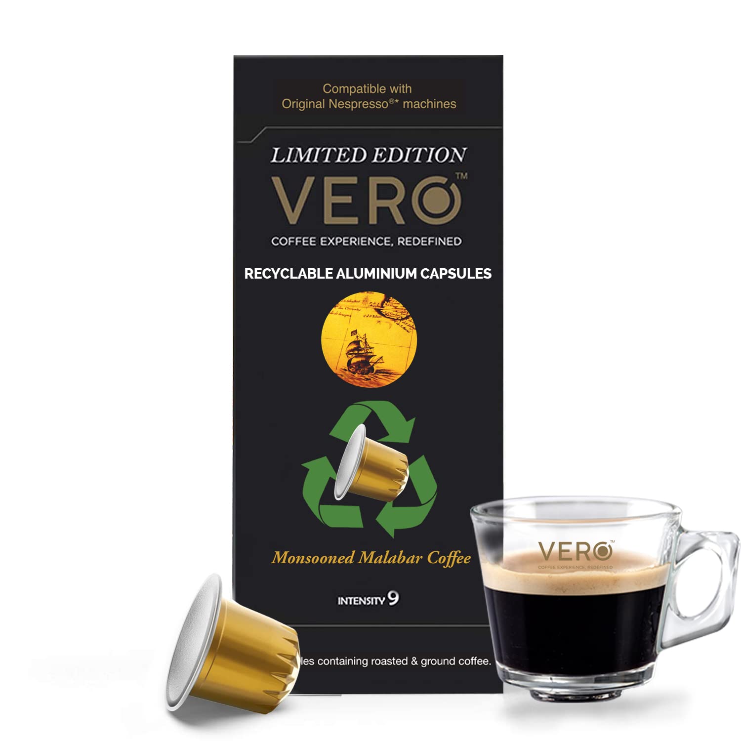 Vero "LimitedEdition Monsooned Malabar Coffee Capsules, Intensity 9 Of 12, Recyclable Aluminium
