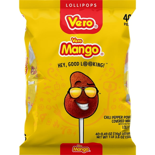 Vero Mexican Spicy Mango Candy Lollipops with Chili Powder, 40 Count