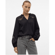 Vero Moda Womens Lace-Inset Long-Sleeve Top - Black