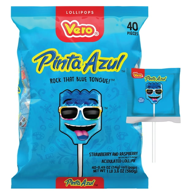 Vero PintaAzul Strawberry Raspberry Candy Lollipops, 40 Count Bag