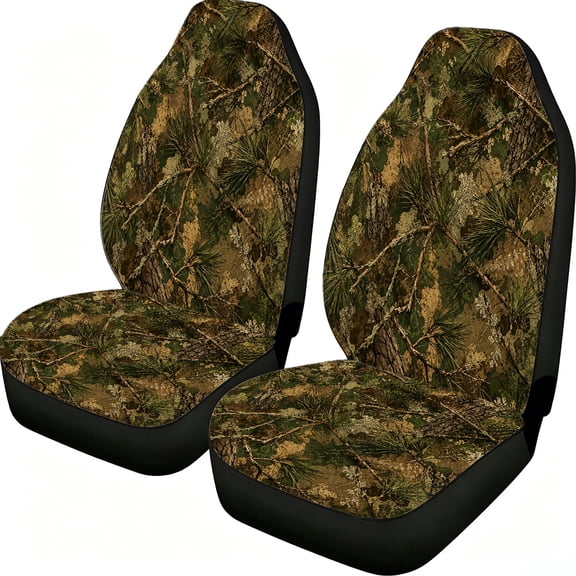 Verolix 2-Pack Front Car Seat Covers for Cars Trucks Suvs Pickup Trucks, Mesh Fabric Bucket Seat Protectors, Brown Green Woodland Branch Leaf Print Auto Interior Covers, Universal Fit Front Seats