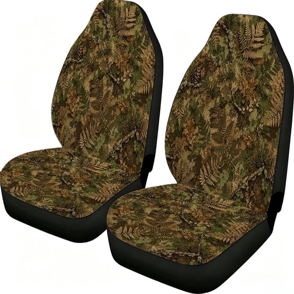 Verolix 2-Pack Front Car Seat Covers for Cars Trucks Suvs Pickup Trucks, Mesh Fabric Bucket Seat Protectors, Brown Green Woodland Fern Leaf Print Auto Interior Covers, Universal Fit Front Seats