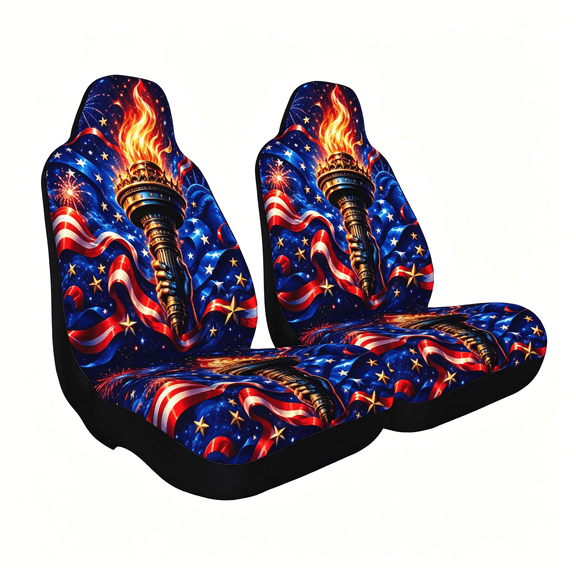 Verolix 2-Pack Front Car Seat Covers, Multicolor Freedom Torch Star Fireworks Print Auto Seat Protectors, Universal Bucket Seat Covers for Cars, Trucks, SUVs and Vans, Decorative Interior Accessories