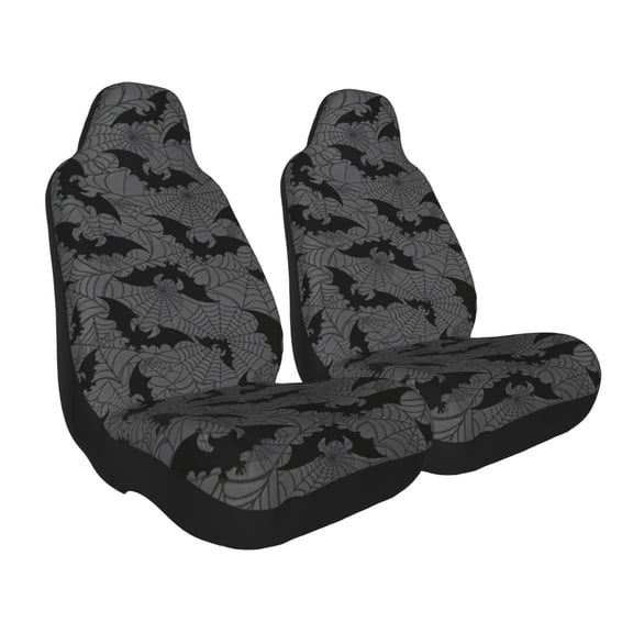Verolix 2 Pack Halloween Bat Web Car Seat Covers, Breathable Mesh Fabric Front Seat Protectors, Dark Gothic Spider Web Pattern, Universal Fit Auto Seat Covers for Cars SUVs Trucks Vans