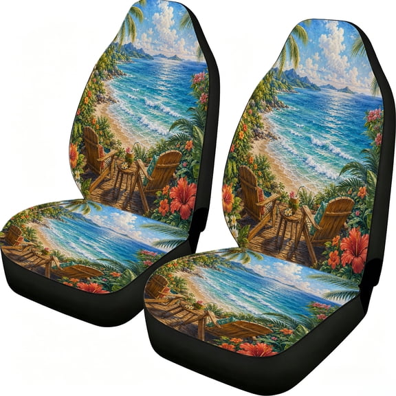 Verolix 2-Piece Front Car Seat Covers, Tropical Ocean Beach Palm Tree Floral Print, Breathable Mesh Fabric Seat Protectors for Cars, Trucks and Suvs