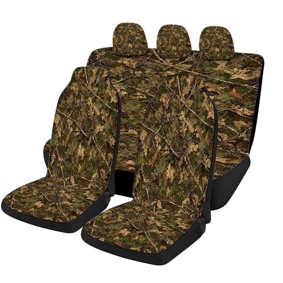 Verolix 5-Piece Car Seat Covers for Cars Trucks SUVs Pickup Trucks, Mesh Fabric Front and Rear Seat Protectors, Brown Green Woodland Branch Leaf Camo Print Auto Interior Covers, Universal Fit Set