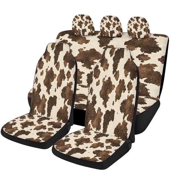 Verolix 5-Piece Cow Print Car Seat Covers, Western Ranch Style Full Seat Protectors, Breathable Mesh Fabric Universal Fit Auto Interior Covers for Cars SUVs Trucks