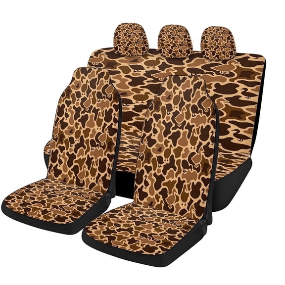 Verolix 5 Piece Hunting Camo Car Seat Covers, Breathable Mesh Fabric Seat Protectors, Brown Camouflage Duck Pattern, Universal Fit Auto Seat Covers for Cars SUVs Trucks Vans