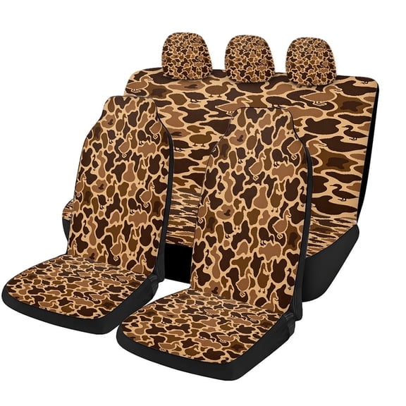 Verolix 5 Piece Hunting Camo Car Seat Covers, Breathable Mesh Fabric Seat Protectors, Brown Camouflage Duck Pattern, Universal Fit Auto Seat Covers for Cars SUVs Trucks Vans