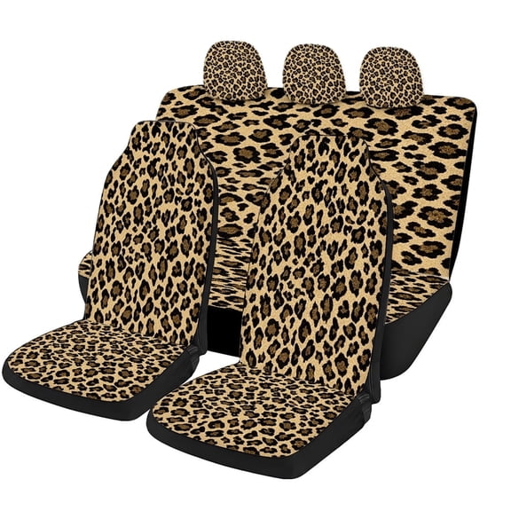 Verolix 5 Piece Leopard Print Car Seat Covers, Breathable Mesh Fabric Full Set Seat Protectors, Universal Fit Auto Seat Covers for Cars, SUVs, Trucks and Vans