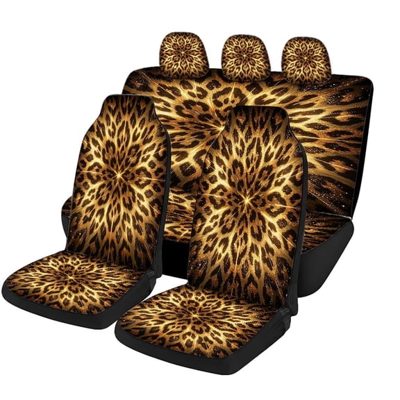 Verolix 5-Piece Mesh Fabric Car Seat Cover Set for Trucks, Cars, Vans and SUVs, Golden Spotted Animal Print, Breathable Protective Covers for Front and Rear Seats