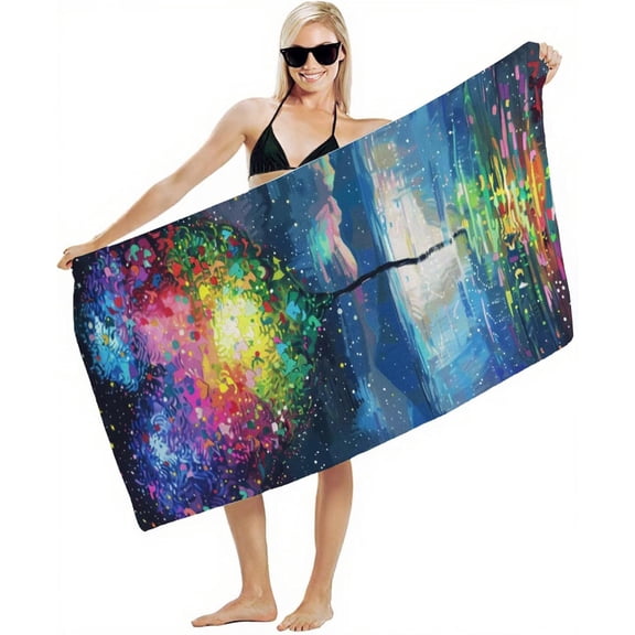 Verolix Abstract Color Splash Beach Towel 28 x 56 Inch Towelcloth Quick Dry Lightweight Bath Towel for Pool Travel Camping Vacation
