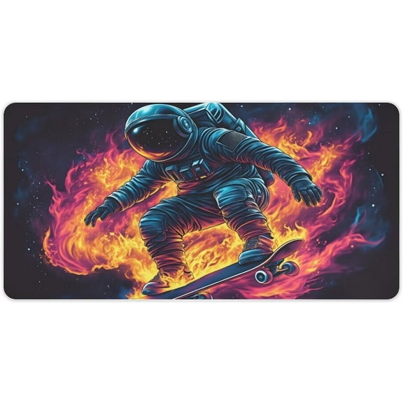 Verolix Astronaut Gaming Mouse Pad 24 x 12 Inch Large Desk Mat, Fire Skateboard Space Design Extended Mouse Pad, Smooth Jiajibu Surface, Non-Slip Rubber Base Desk Pad for Office Home Gaming