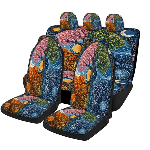 Verolix Balance Tree of Life Car Seat Covers Full Set of 5, Universal Auto Seat Covers with Front Seat Covers, Rear Bench Cover and Headrest Covers for Cars SUVs Trucks Vans, Interior Accessories