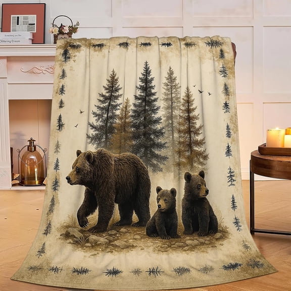 Verolix Bear Family Throw Blanket, Soft Plush Fleece Rustic Cabin Wildlife Blanket, Cozy Decorative Throw for Sofa Couch Bed, 40 x 50 Inches