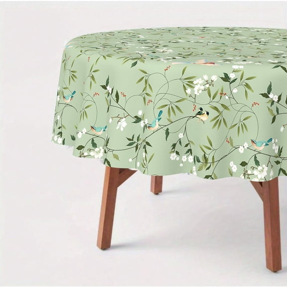 Verolix Bird Floral Round Tablecloth 60 Inch, Botanical Table Cover for Dining Table Decoration