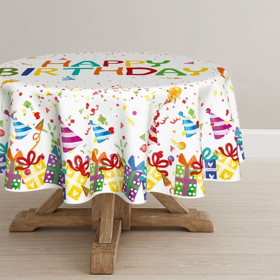 Verolix Birthday Party Round Tablecloth 60 Inch, Celebration Table Cover with Gift and Balloon Pattern