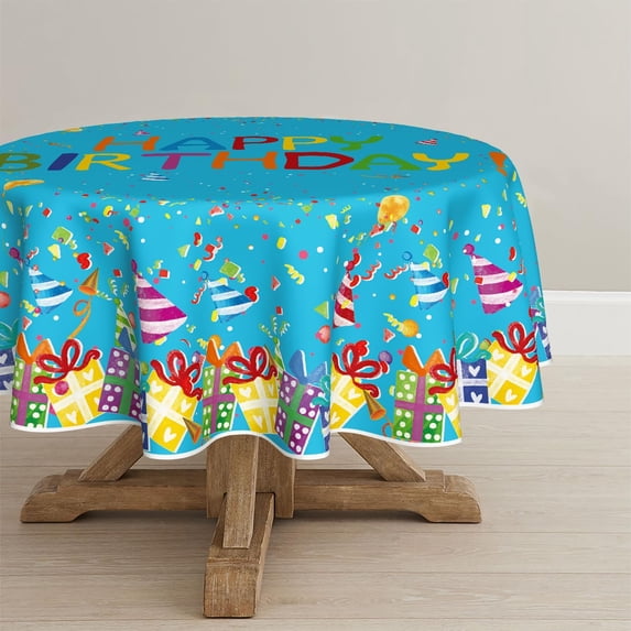 Verolix Birthday Party Round Tablecloth 60 Inch, Celebration Table Cover with Gift and Balloon Pattern