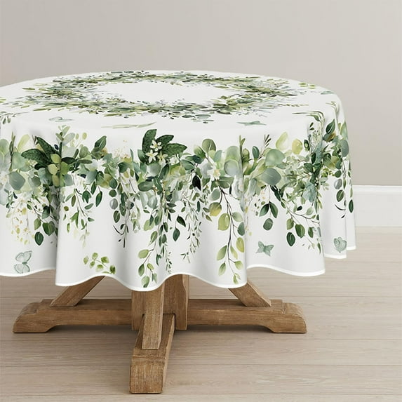 Verolix Blue Floral Round Tablecloth 60 Inch, Botanical Leaf Table Cover for Dining Table Decoration