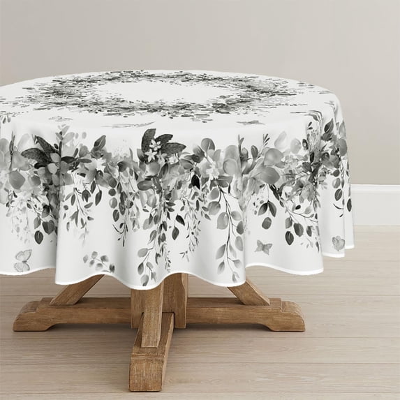 Verolix Blue Floral Round Tablecloth 60 Inch, Botanical Leaf Table Cover for Dining Table Decoration