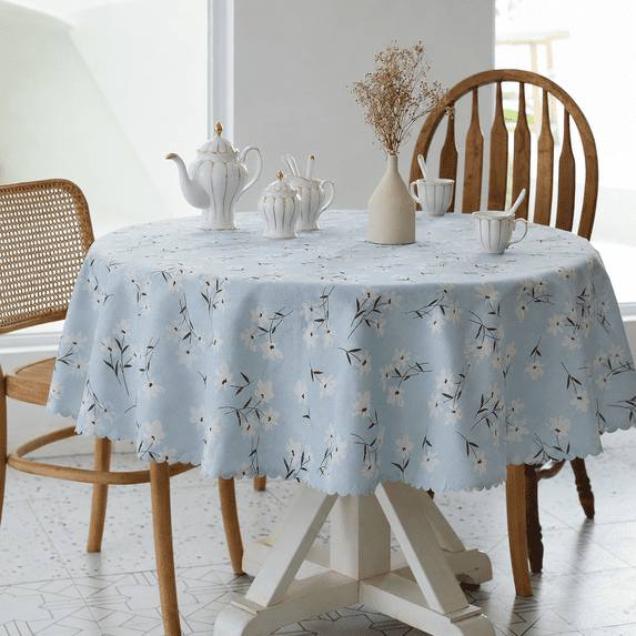 Verolix 60 inch Round Tablecloth, Featuring Light Blue Floral Pattern, Made from Polyester Fabric for Dining Kitchen Home Decor
