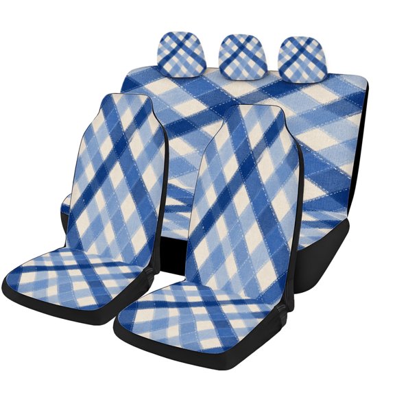 Verolix Blue Gingham Plaid Car Seat Covers Full Set, 5 Piece Universal Seat Covers with Front Seat Covers, Rear Bench Cover and Headrest Covers for Cars, SUVs, Trucks and Vans