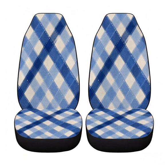 Verolix Blue Gingham Plaid Front Seat Covers, Set of 2 Universal High Back Car Seat Covers, Breathable Mesh Fabric Seat Covers for Cars, SUVs, Sedans and Vans