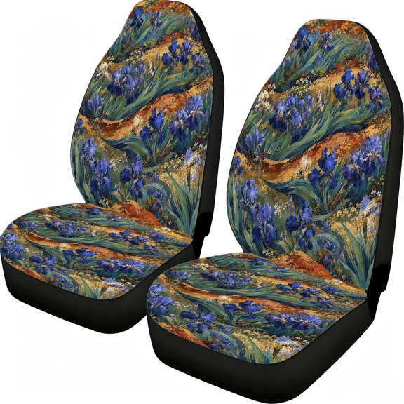Verolix Blue Iris Wave Front Car Seat Covers 2 Pack, Mesh Fabric Universal Fit Seat Protectors, Abstract Floral Leaf Print Auto Interior Accessories for Cars SUVs Trucks Vans Pickup Trucks