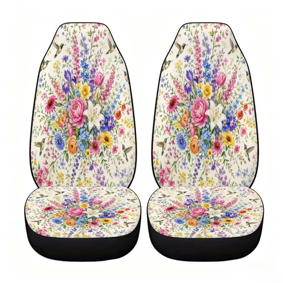 Verolix Bold Colorful Field Flower Car Seat Covers, Front Seats Only Set of 2, Universal High Back Mesh Fabric Seat Covers for Cars, SUVs, Sedans and Vans