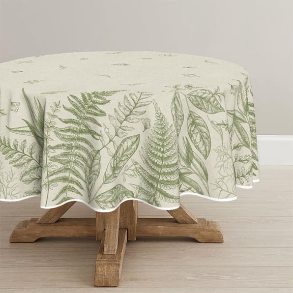 Verolix Botanical Fern Round Tablecloth 60 Inch, Green Leaf Table Cover for Dining Table Decoration