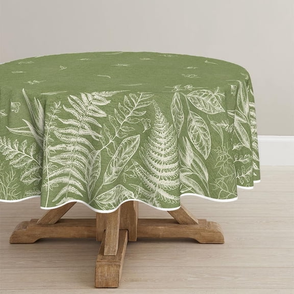 Verolix Botanical Fern Round Tablecloth 60 Inch, Green Leaf Table Cover for Dining Table Decoration