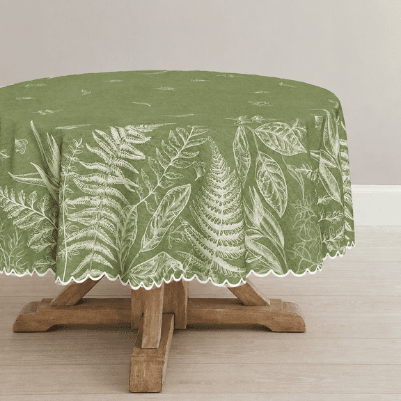 Verolix Botanical Fern Round Tablecloth 60 Inch, Green Leaf Table Cover for Dining Table Decoration