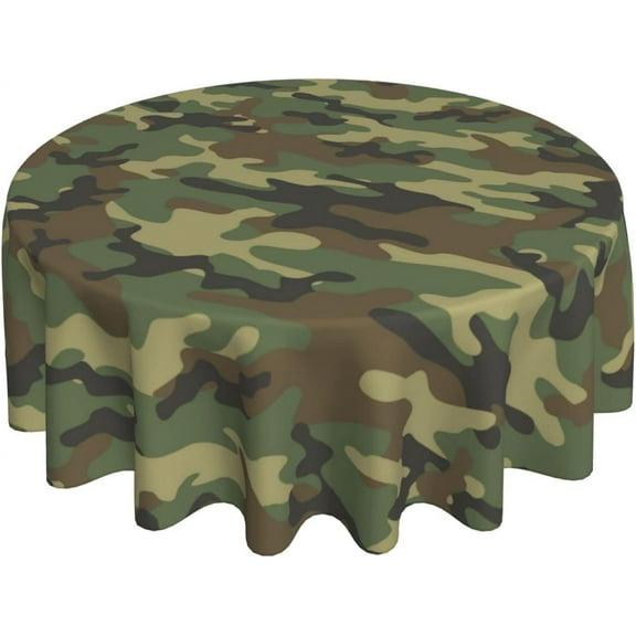 Verolix Camouflage Round Tablecloth 60 Inch, Waterproof Polyester Table Cover with Camo Pattern, Wrinkle Resistant Washable Tablecloth for Picnic Outdoor Camping Dining Party Decor