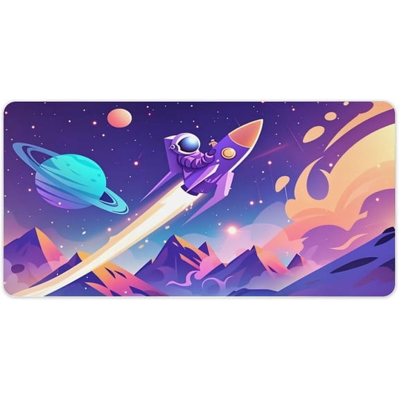 Verolix Cartoon Astronaut Mouse Pad 24 x 12 Inch Large Desk Mat, Rocket Space Design Extended Mouse Pad, Smooth Jiajibu Surface, Non-Slip Rubber Base Desk Pad for Office Home Gaming